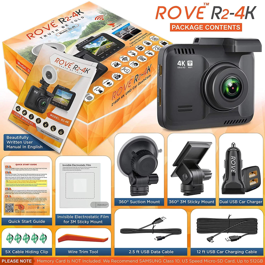 GPS Dash 2.4" in 2160P, WDR, 150° Camera Angle, 4K Built Recorder Car Wide UHD Cam WiFi Night Vision LCD, with Dashboard
