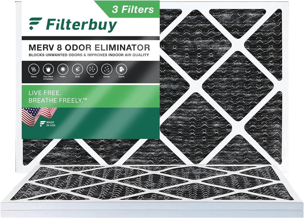14x25x1 (3-Pack) Odor 8 HVAC with Carbon Furnace AC Filters Activated Pleated Filterbuy MERV Eliminator Air