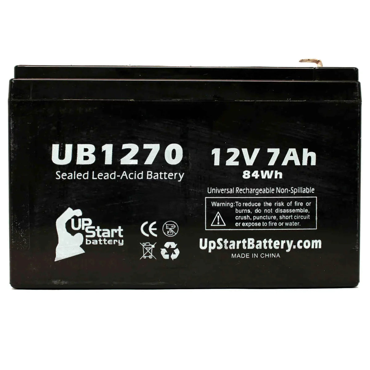 (12V, F2 2x Battery Replacement AGM, SLA) Lead 4 F1 Terminal Universal Includes PCM140VR to - Terminal, Adapters - 7Ah, Acid 7000mAh, Upsonic Sealed - F1 Compatible UB1270 Battery Pack