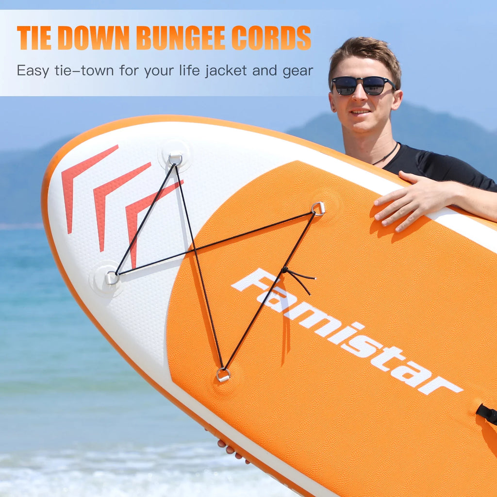 Stance, 10' | Paddle Boat-Orange with 3 Control, (6"Thick) |Youth Inflatable Deck Fin Paddling, Famistar Adult Wide Stand Standing Board Pins Up Non-Slip SUP/ for & Bottom Surf