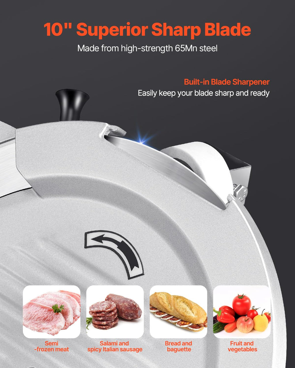 VEVOR Commercial Meat Slicer, 10 inch Electric Food Slicer, 240W Frozen Meat Deli Slicer, Premium Chromium-plated Steel Blade Semi-Auto Meat Slicer