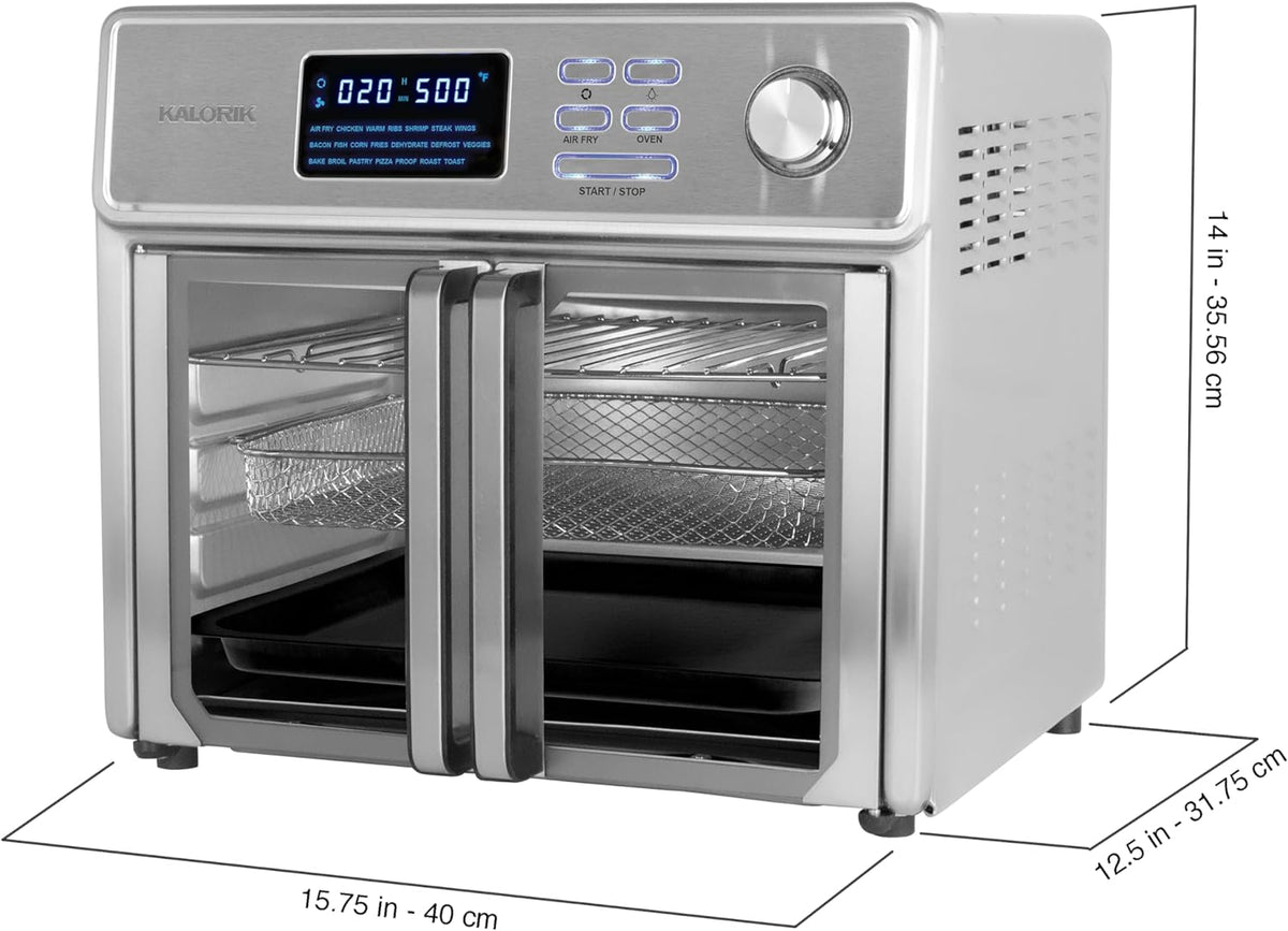 Kalorik MAXX Air Fryer Oven, 26 Quart 10-in-1 Countertop Toaster Oven & Air Fryer Combo - Fry, Bake, Roast, Rotisserie, & More, Large Glass French