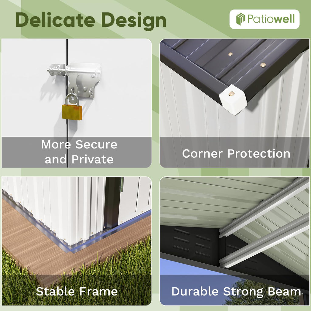 Patiowell 10 x 12 FT Metal Storage Shed for Outdoor, Steel Yard Shed with Design of Lockable Doors, Utility and Tool Storage for Garden, Backyard