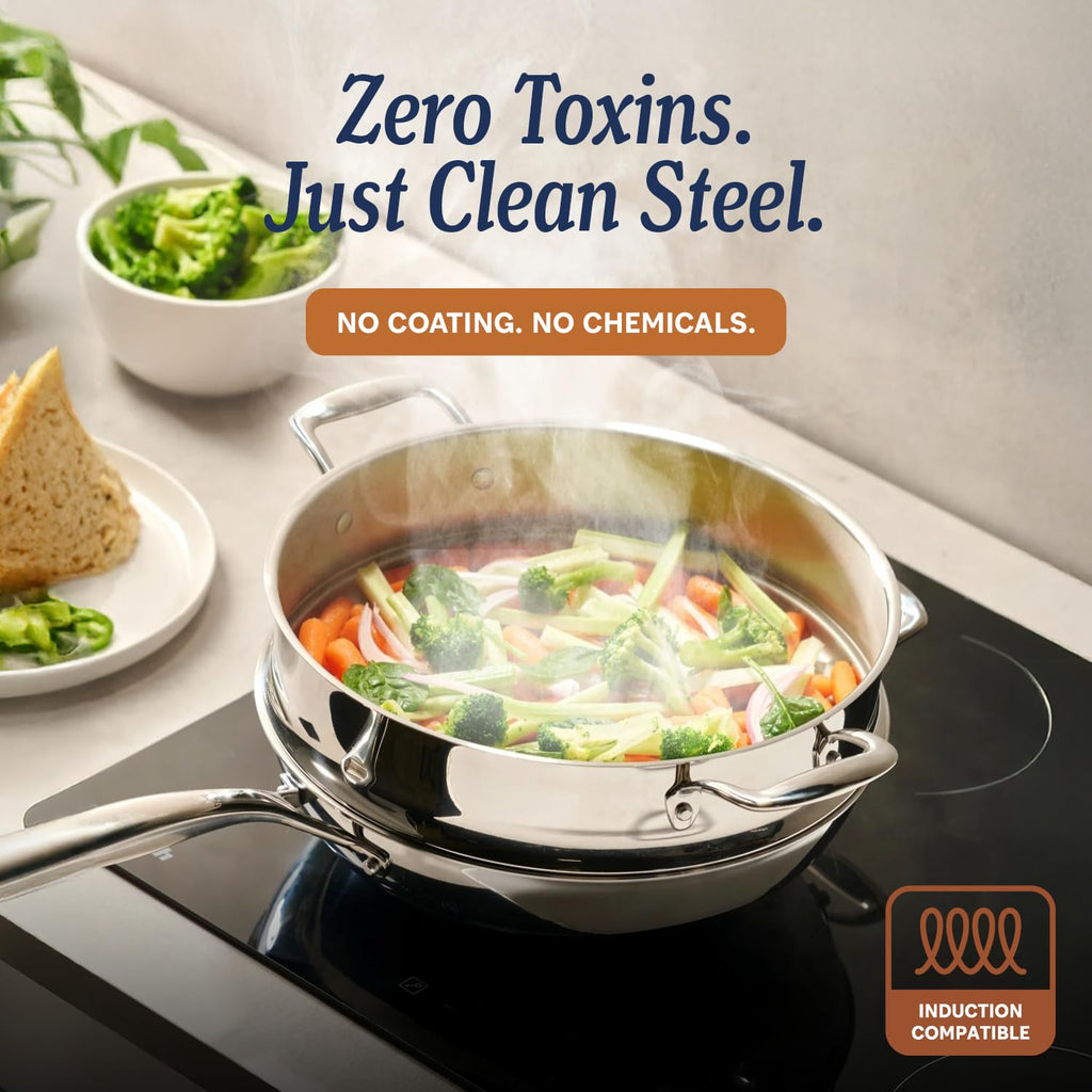 LEGEND COOKWARE 5-Ply Stainless Steel Cookware Set, 12-Piece Pots and Pans Set - Induction Compatible, Oven Safe 800F - Non-Toxic, No Coatings