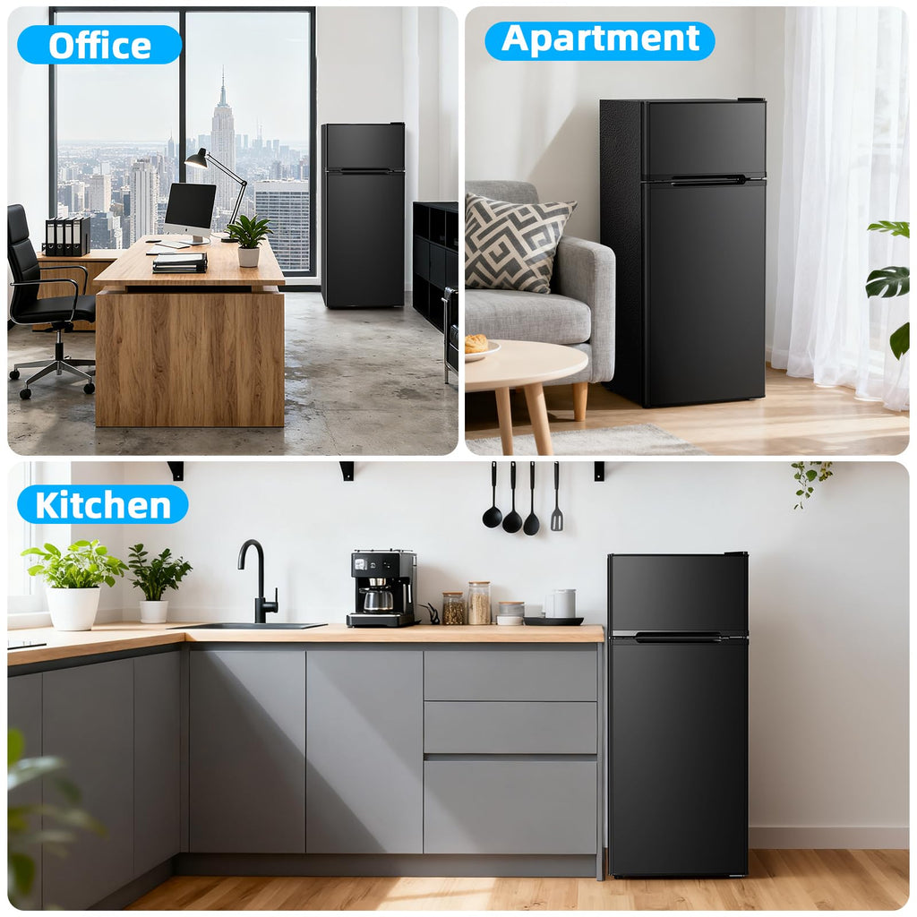 Antarctic Star Compact Refrigerator,4.5 Cu.Ft. Mini Separate Freezer Double 2-Door Adjustable Removable Shelves for Apartment/Dorm/Office,GREY