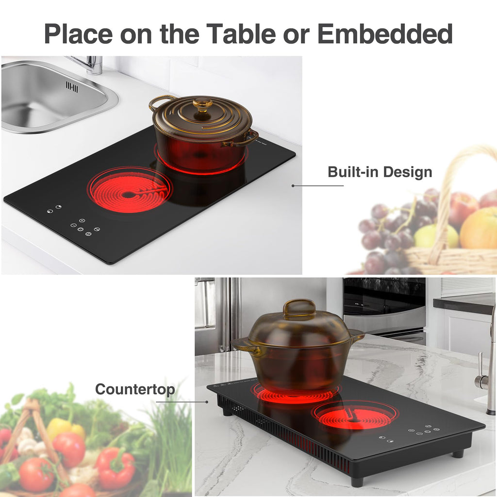 4 Burner Electric Cooktop,7200W Built-in & Countertop 4 Burner Electric Stove Top with 9 Power Levels, Child Safety Lock & 99mins Timer, 30 inch