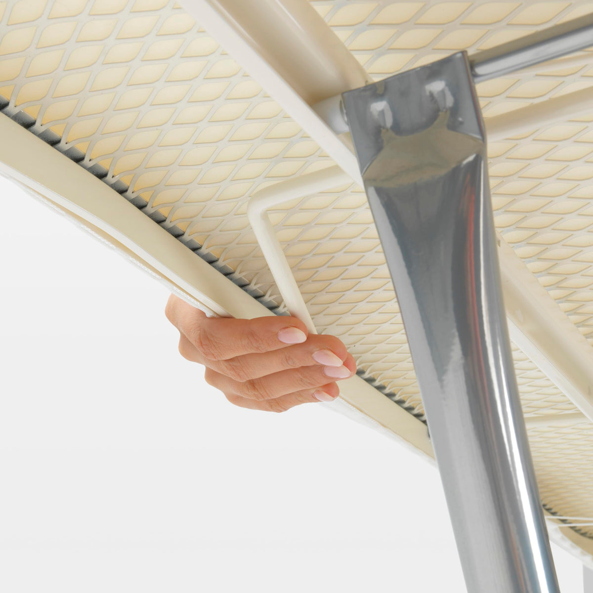 Brabantia Size C Ironing Board (49 x 18in) 7 Height Options, Adjustable Steam Iron Rest Holder & Linen Rack (Ecru) Non-Slip Feet, Anti-Collapse Child