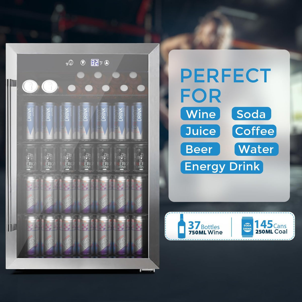 COWSAR 4.5 Cu.Ft Wine Fridge 37 Bottle, ETL Approved Freestanding Wine Cooler 145 Can Beverage Refrigerator with Stainless Steel Reversible Glass