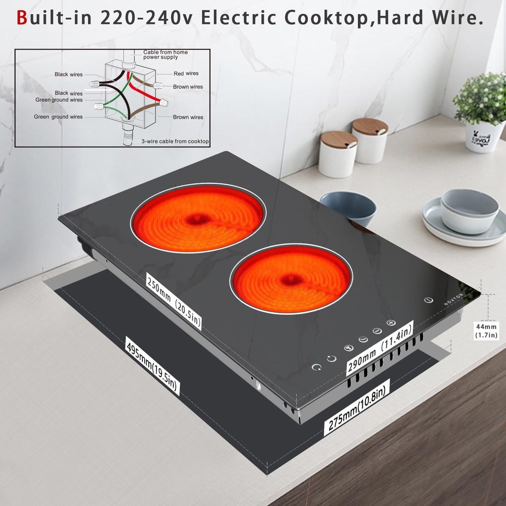 Noxton 30 Inch Electric Cooktop, 8400W 5 Burners Built-in Radiant Electric Stove Top, Slider Control, 9 Power Levels, Child Safety Lock, Timer, 220