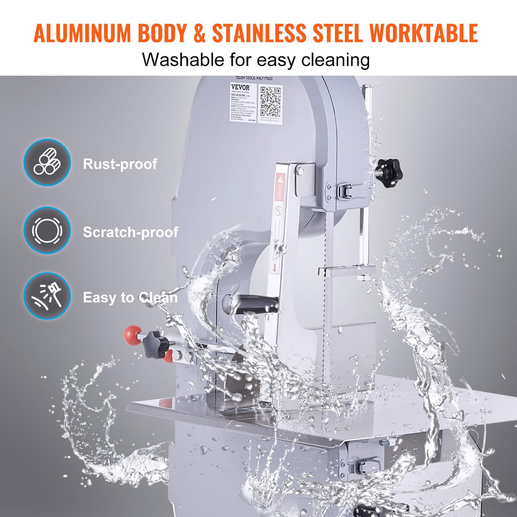 Commercial Electric Meat Bandsaw, 1500W Stainless Steel Countertop Bone Sawing Machine, Workbeach 19.3" x 15", 0.16-7.9 Inch Cutting Thickness