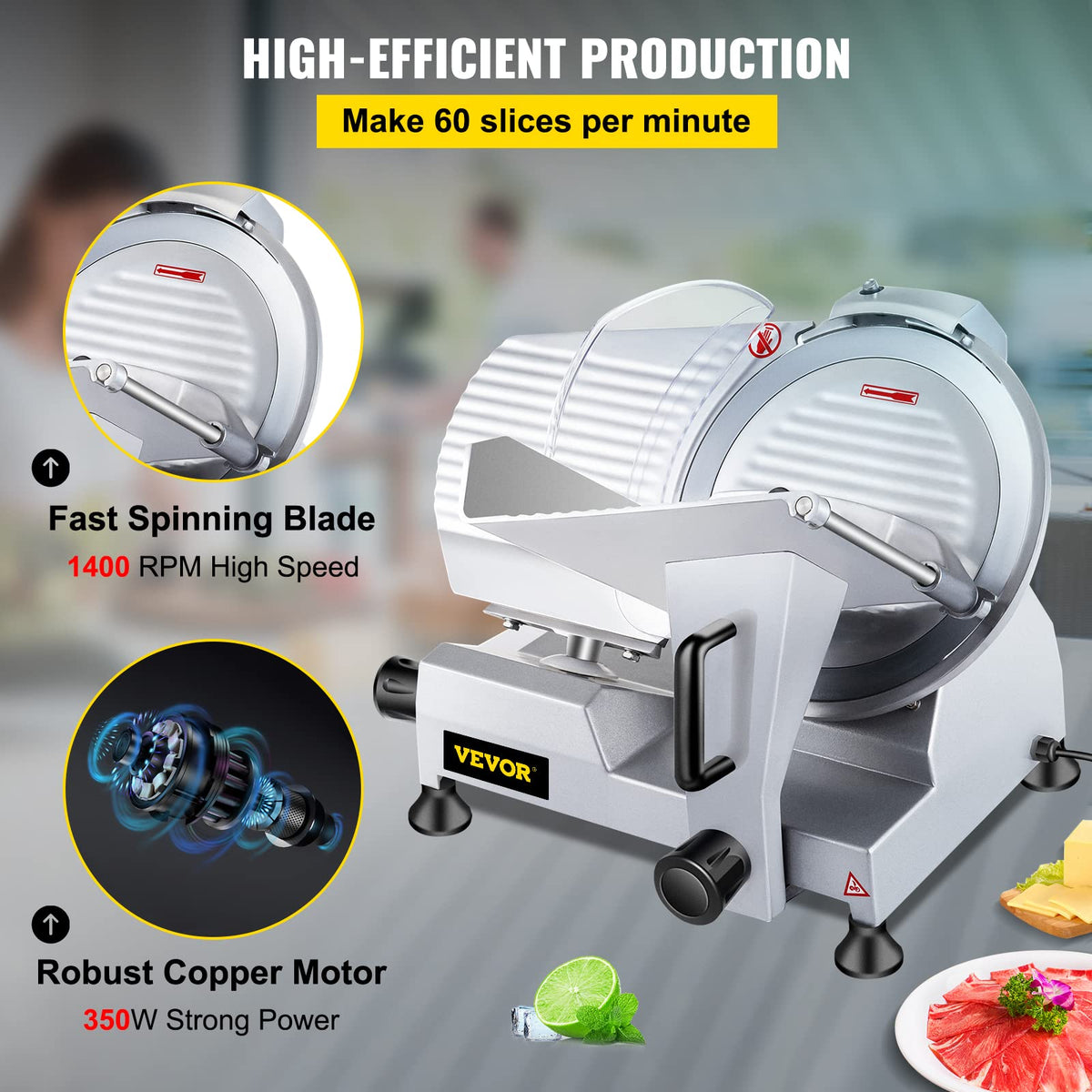 VBENLEM Commercial Meat Slicer,12 inch Electric Meat Slicer Semi-Auto 320W Premium Chromium-plated Steel Blade Adjustable Thickness, Deli Meat Cheese