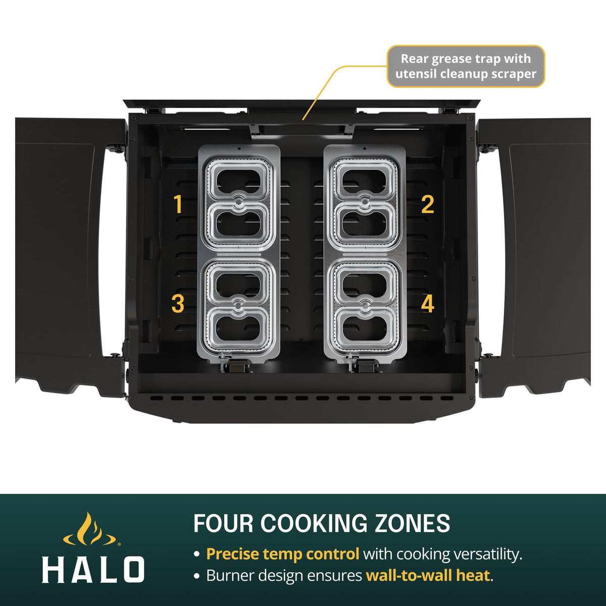 HALO Elite4B Outdoor Griddle | 4 Burner, 8 Cooking Zones | 720 sq. in. (36 x 20) Wind-Proof Cooking Surface | Propane Gas Grill | HZ-1001-XNA