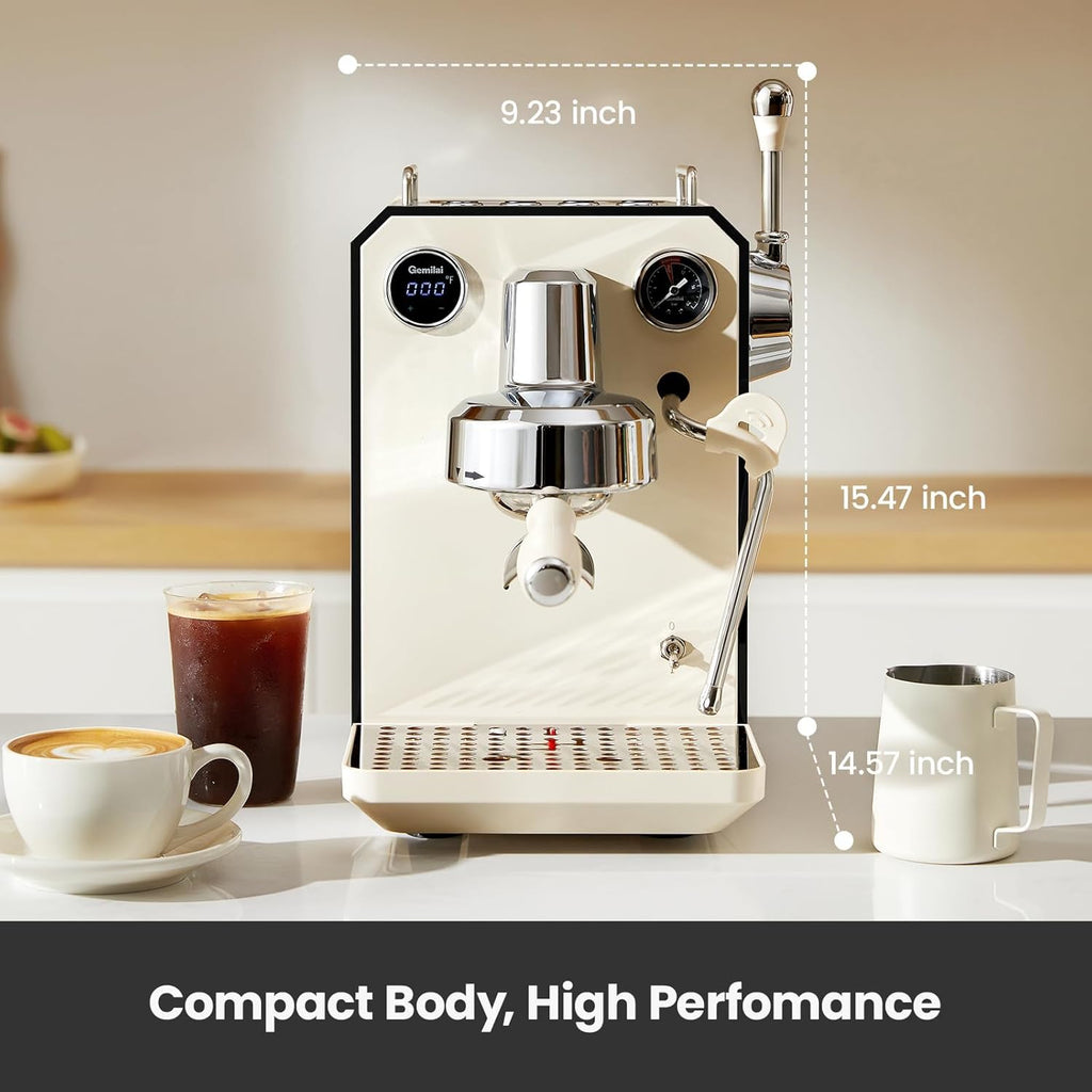 Owl Espresso Machine, 15 Bar Professional Semi-Automatic Espresso Maker with Milk Frother Steam Wand, 57oz Removable Water Tank, Dual Display, for