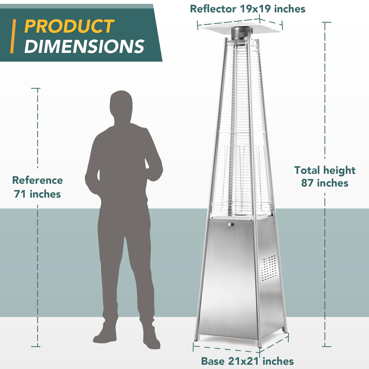 PAMAPIC Patio Heater, 42,000 BTU Quartz Glass Tube Brown Tower Propane Outdoor Heater with Cover