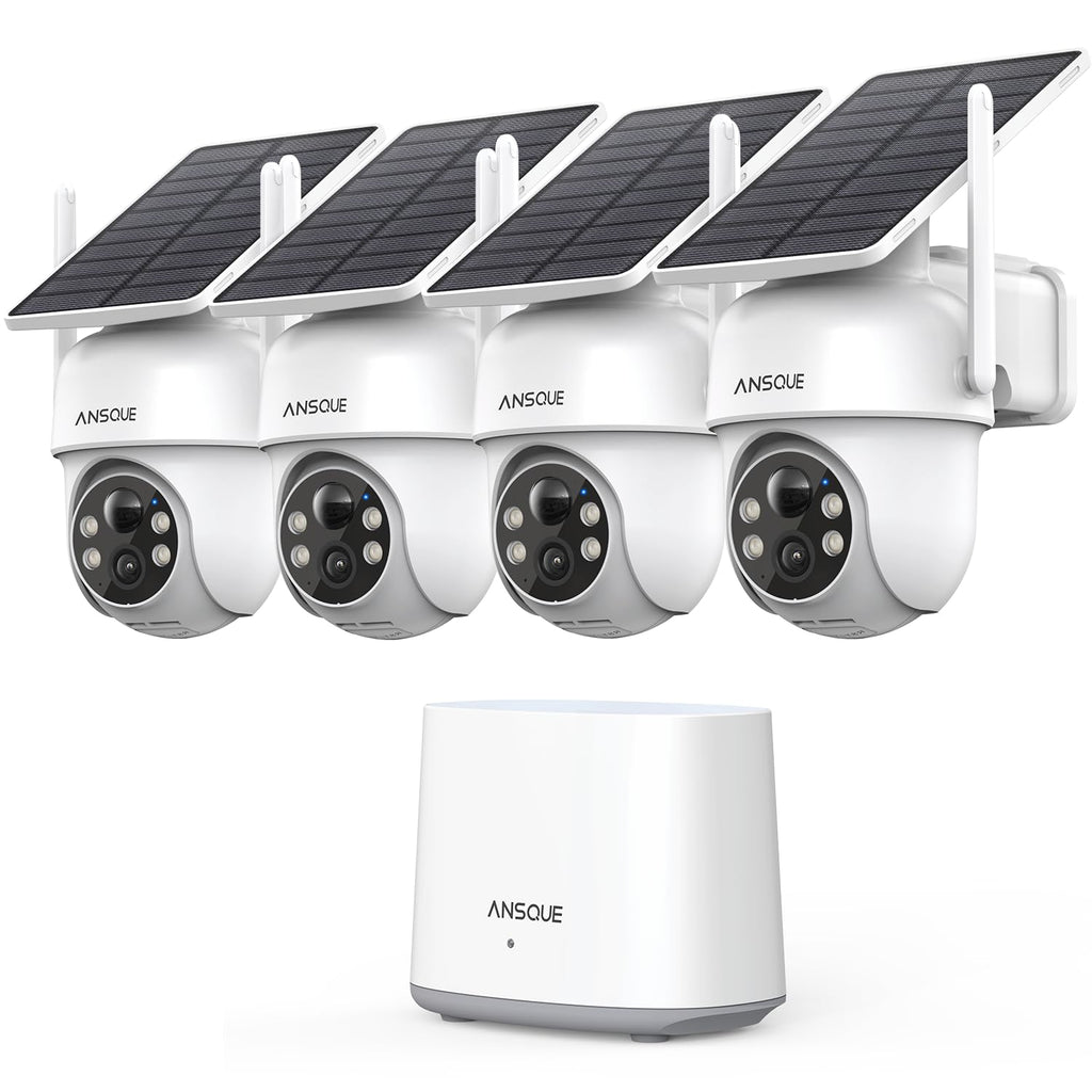 Security Cameras Wireless Outdoor Home System, 4 Camera Kit, No Subscription Fees, Solar Powered, Local Storage, 365-Day Battery Life, 360PTZ