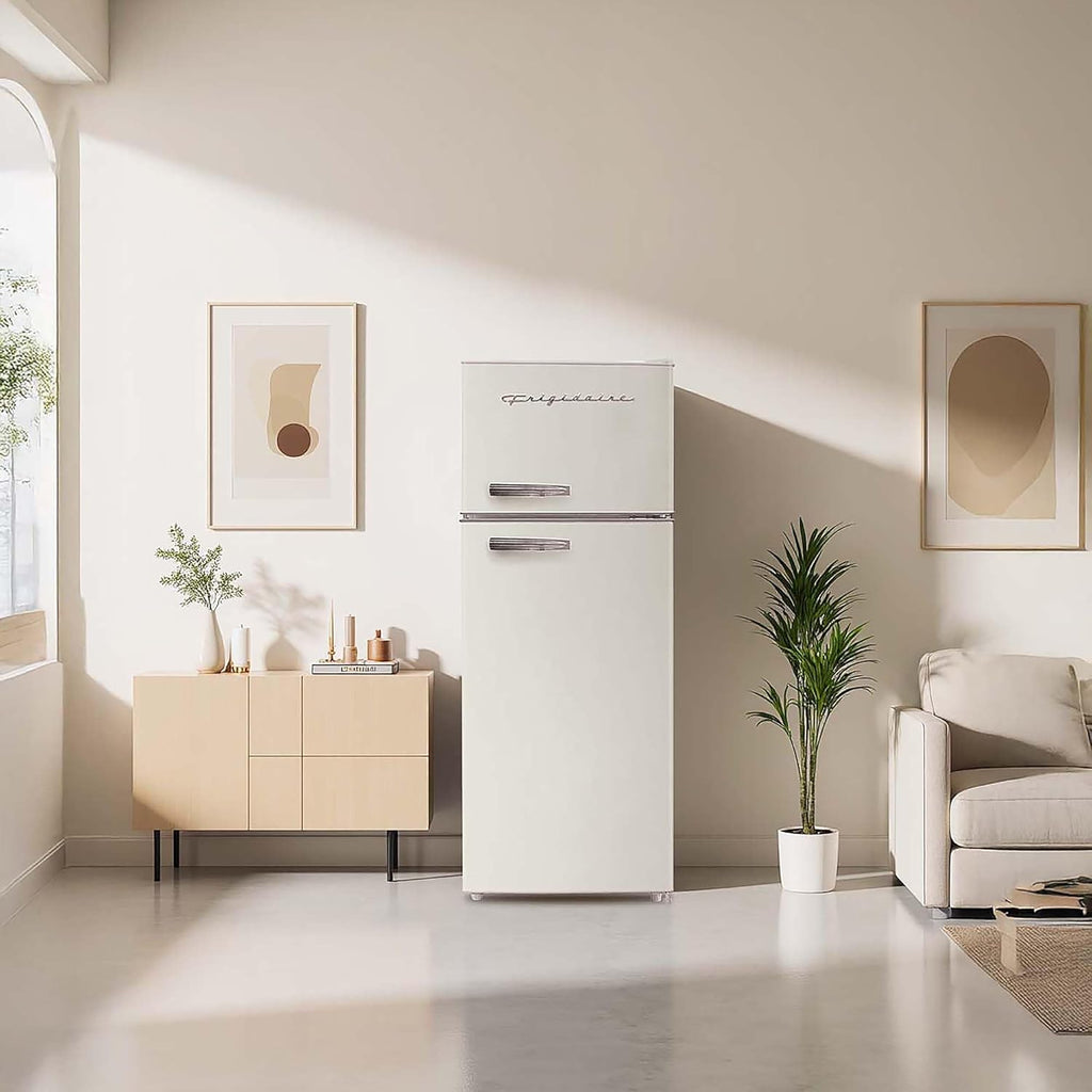 Frigidaire EFR753 Retro Apartment Size Refrigerator with Top Freezer - 2 Door Fridge with 7.5 Cu Ft of Storage Capacity, Adjustable Spill-Proof