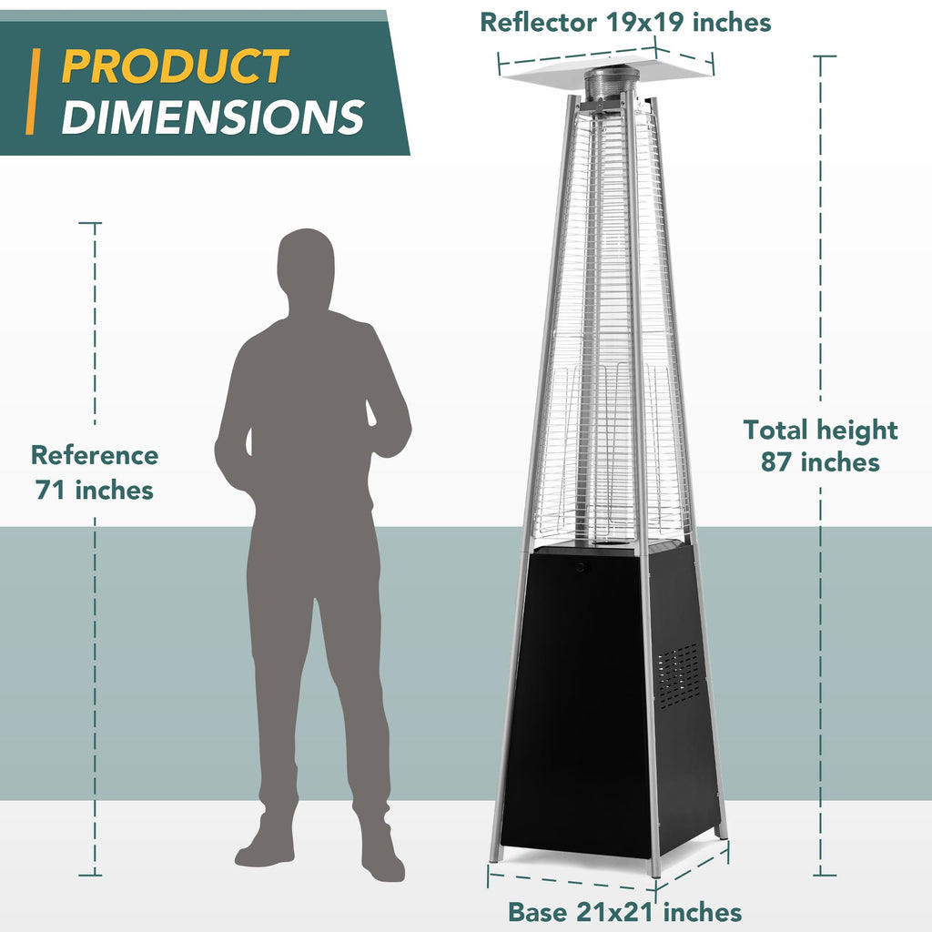 PAMAPIC Patio Heater, 42,000 BTU Quartz Glass Tube Brown Tower Propane Outdoor Heater with Cover