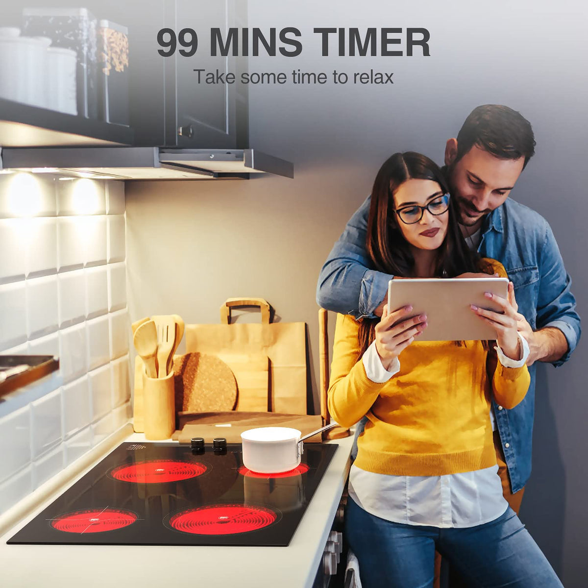 4 Burner Electric Cooktop,7200W Built-in & Countertop 4 Burner Electric Stove Top with 9 Power Levels, Child Safety Lock & 99mins Timer, 30 inch