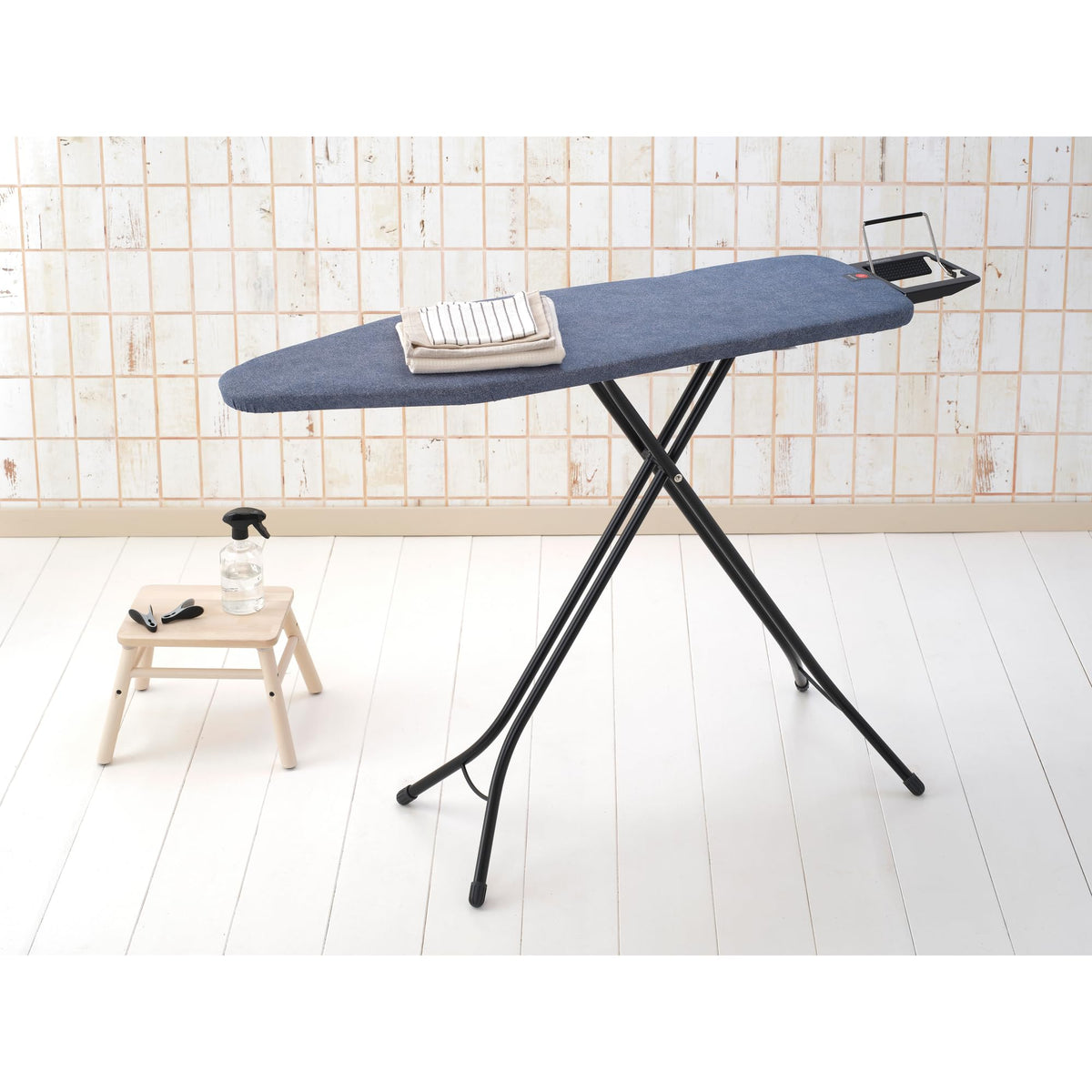 Brabantia Size C Ironing Board (49 x 18in) 7 Height Options, Adjustable Steam Iron Rest Holder & Linen Rack (Ecru) Non-Slip Feet, Anti-Collapse Child