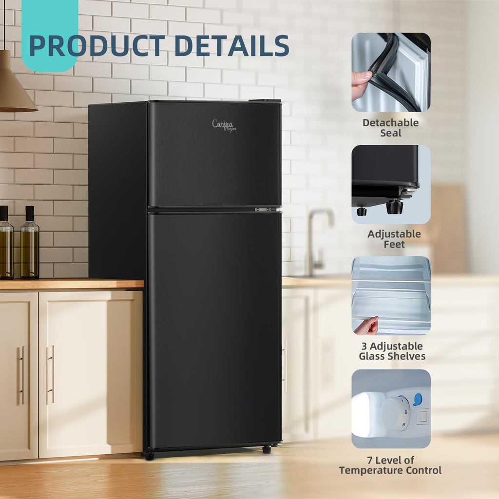 2.9 Cu.Ft Compact Double Door Mini Fridge - Top Freezer & Bottom Refrigerator | Energy Save,7-Level Precision Cooling | Ideal for Dorm, Bedroom