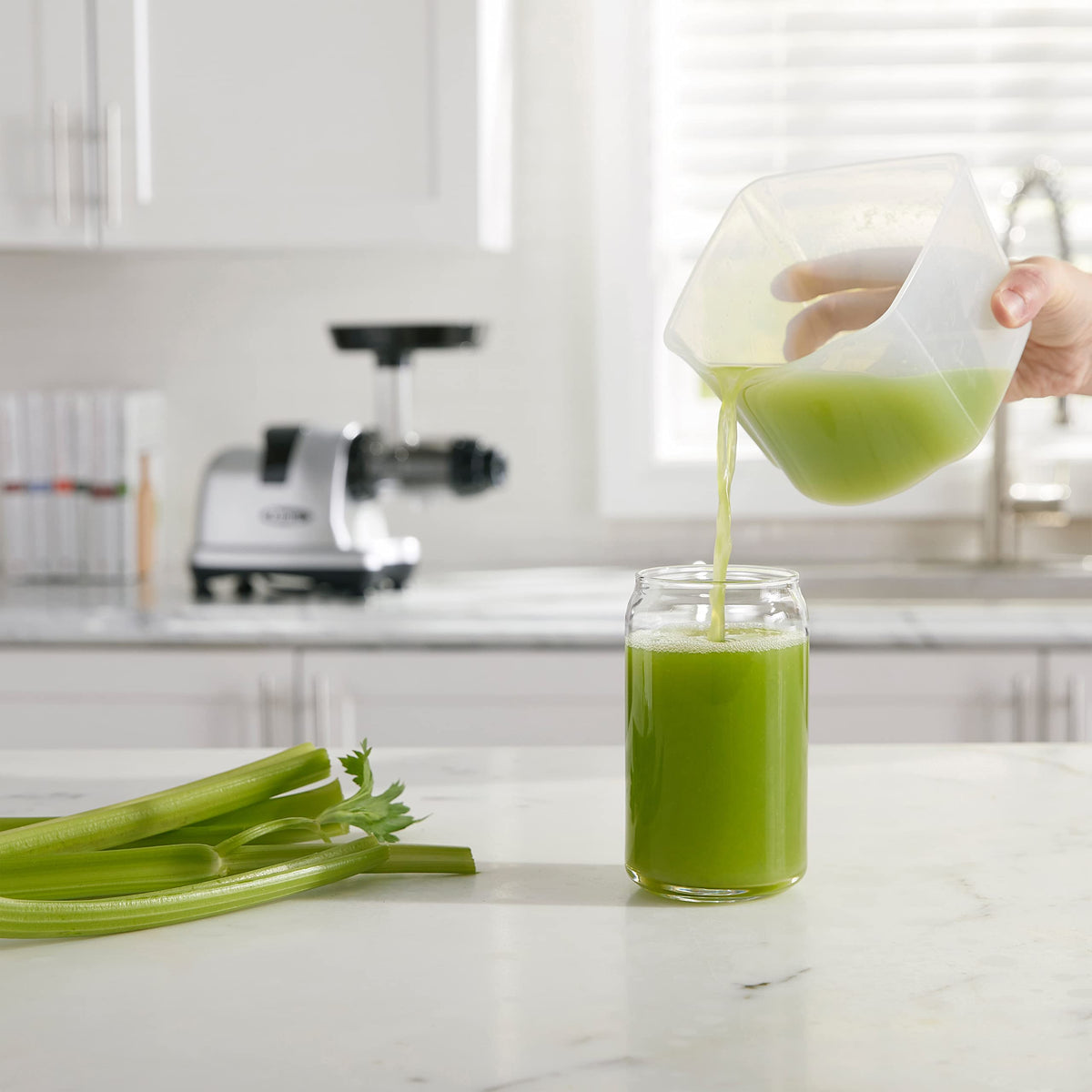 Omega Masticating Juicer, Cold Press Juicer Machine For Celery with Adjustable Dial, 200-Watts, Silver