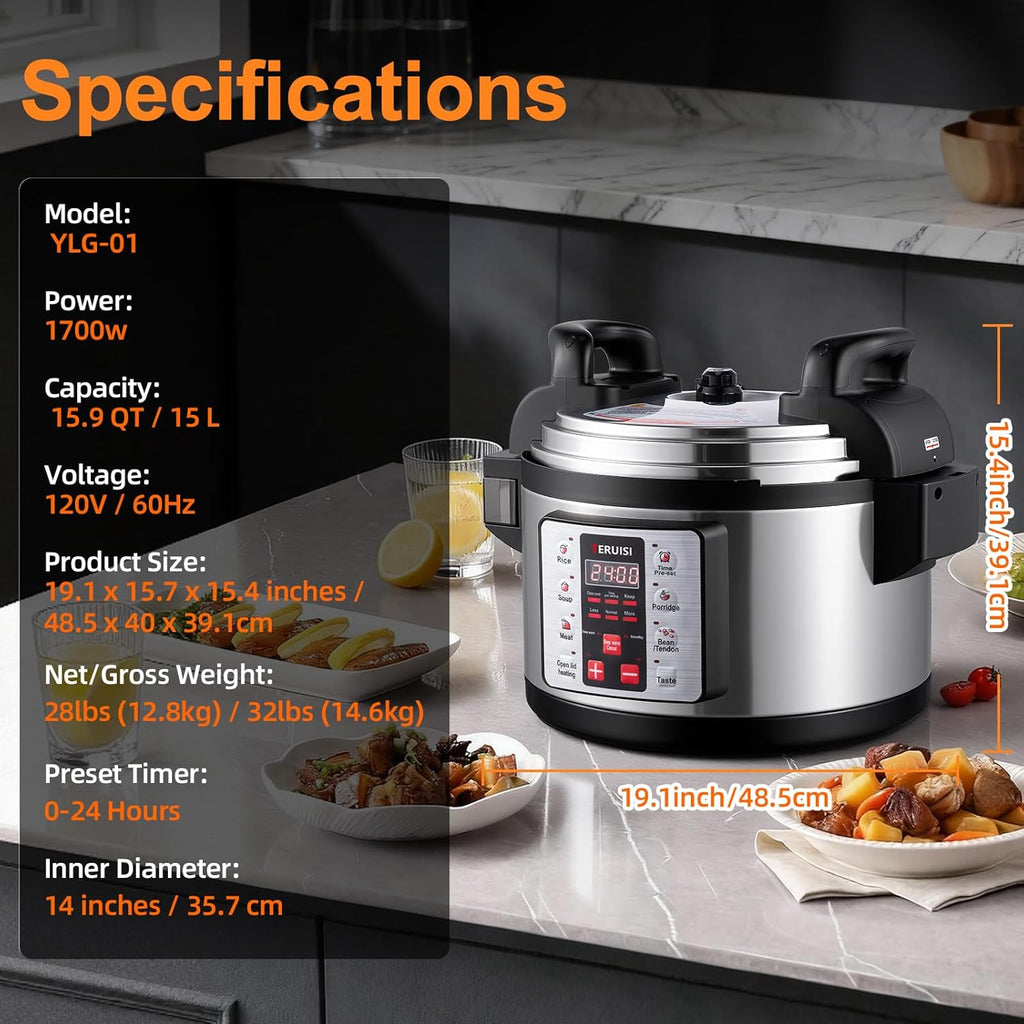 15.9QT/15L Commercial Pressure Cooker, 8-in-1 Multifunctional Large Pressure Cookers, 1700W Electric Pressure Canner with Non-stick Inner Pot, Slow