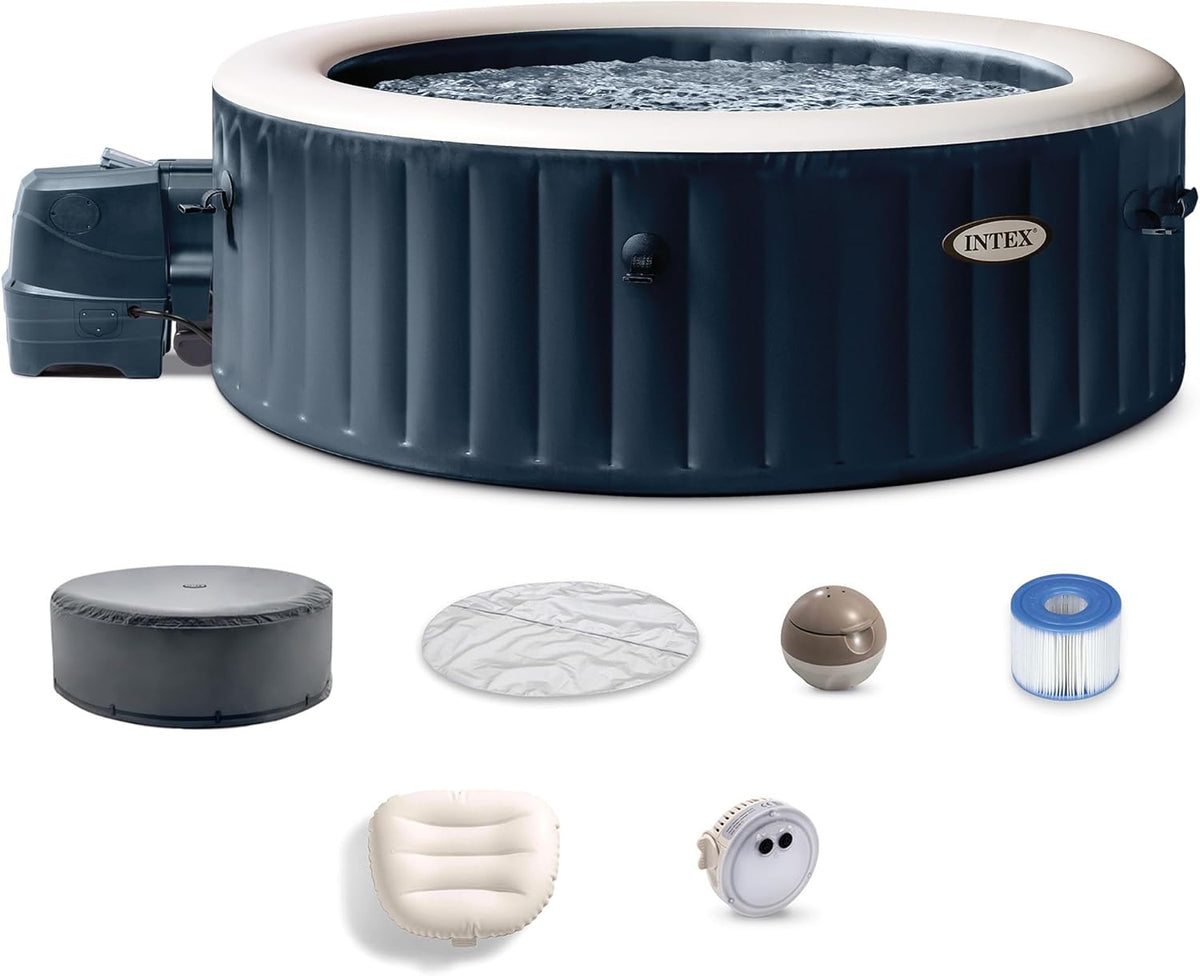 INTEX 28431EP PureSpa Plus Bubble Massage Inflatable Spa Set: Includes Energy Efficient Spa Cover C2 Headrests C LED Light C 6 Person Capacity C 85"