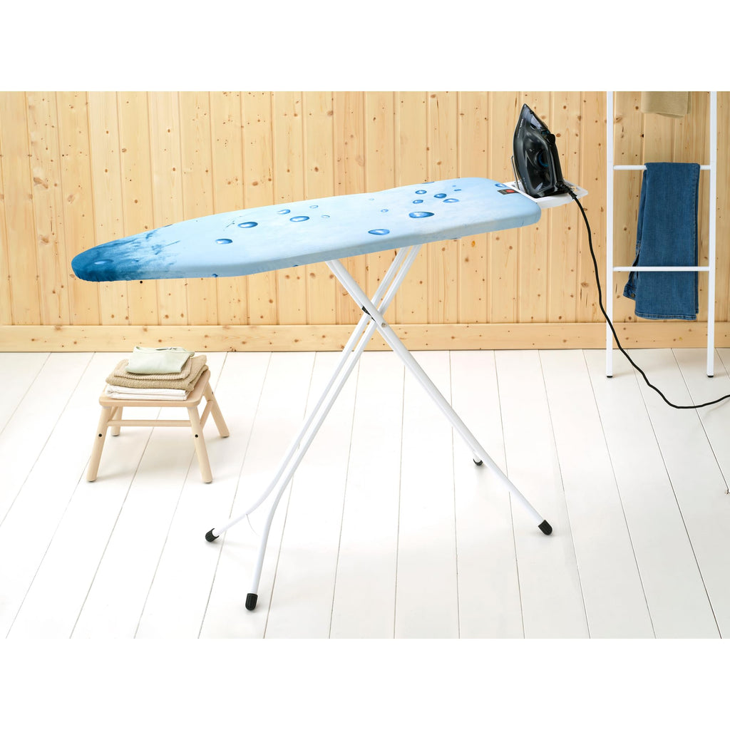 Brabantia Size C Ironing Board (49 x 18in) 7 Height Options, Adjustable Steam Iron Rest Holder & Linen Rack (Ecru) Non-Slip Feet, Anti-Collapse Child