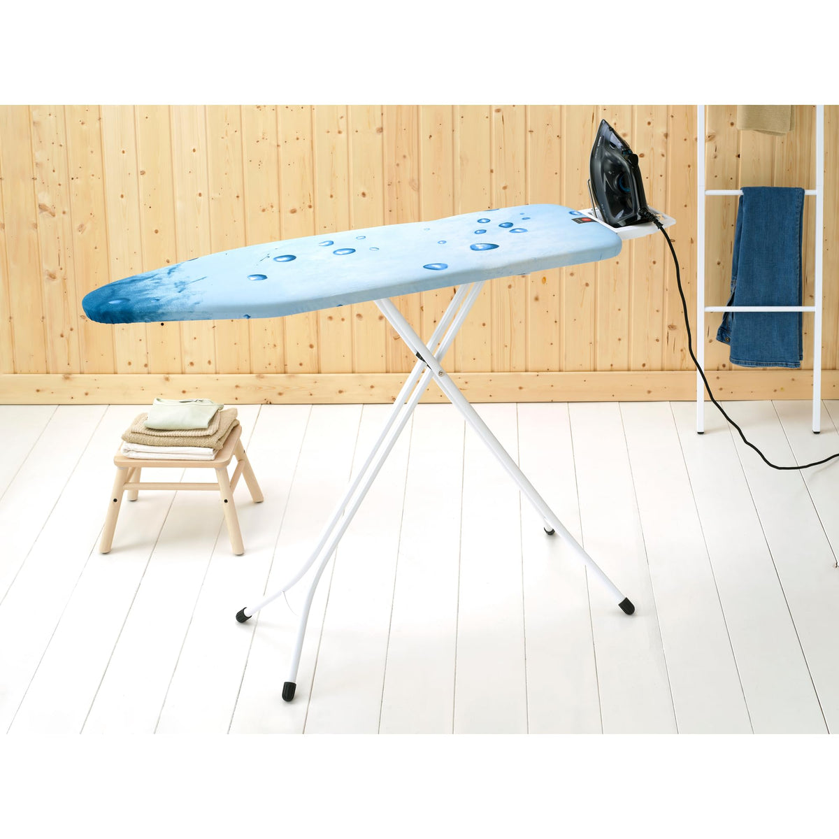 Brabantia Size C Ironing Board (49 x 18in) 7 Height Options, Adjustable Steam Iron Rest Holder & Linen Rack (Ecru) Non-Slip Feet, Anti-Collapse Child