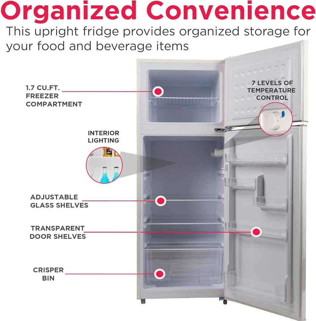 Frigidaire EFR753 Retro Apartment Size Refrigerator with Top Freezer - 2 Door Fridge with 7.5 Cu Ft of Storage Capacity, Adjustable Spill-Proof