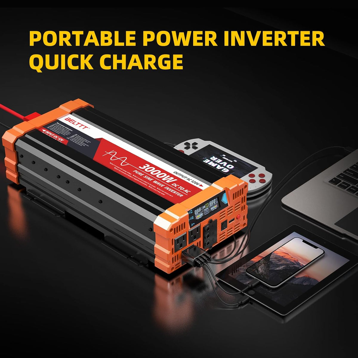 BELTTT 3000W Pure Sine Wave Inverter 12V DC to 120V AC for RV, Truck, Off-Grid, Home, Solar Car Power Inverter with Dual AC, 20A Socket, 5V 2.1A USB