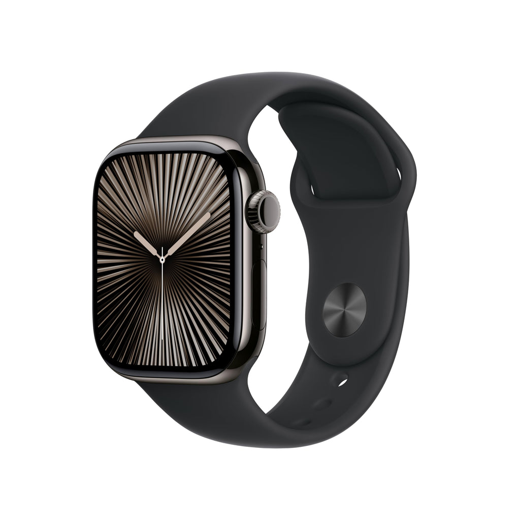 Apple Watch Series 10 [GPS + Cellular, 42mm] - Jet Black Aluminum Case with Black Sport Band, S/M (Renewed)