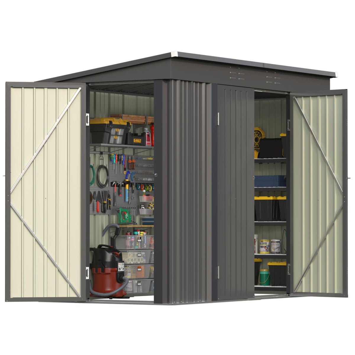 Patiowell 8x8 FT Outdoor Storage Shed, Heavy Duty Tool Metal Sheds with Lockable Doors and Updated Frame Structure for Backyard Patio Lawn, Black