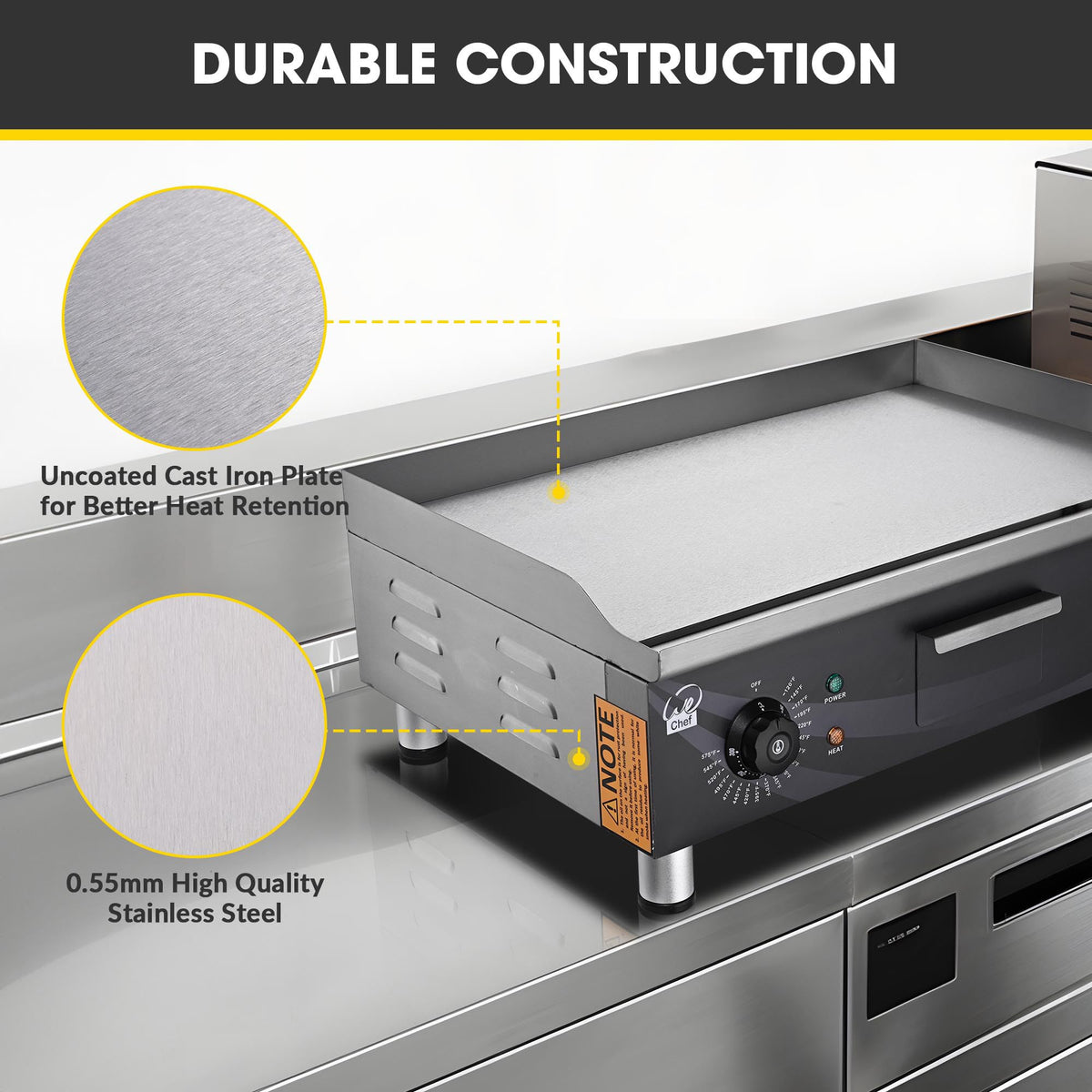 WeChef 24" Commercial Griddle 3500W Electric Countertop Griddle Non-Stick Flat Stainless Steel Adjustable Restaurant Grill Temperature Control 122 to