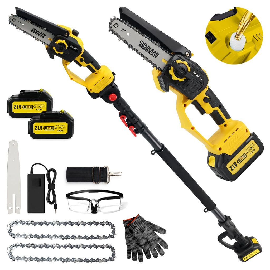 2-in-1 Cordless Pole Saw & 8'' Mini Chainsaw,Forest Ranger Approved Electric Handheld Chain Saw with 2 21V 4.0Ah Rechargeable Batterie&Charger, Auto
