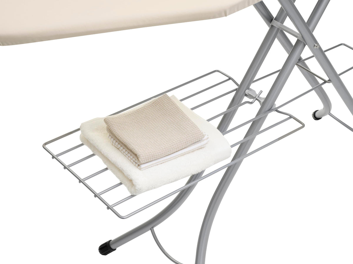 Brabantia Size C Ironing Board (49 x 18in) 7 Height Options, Adjustable Steam Iron Rest Holder & Linen Rack (Ecru) Non-Slip Feet, Anti-Collapse Child