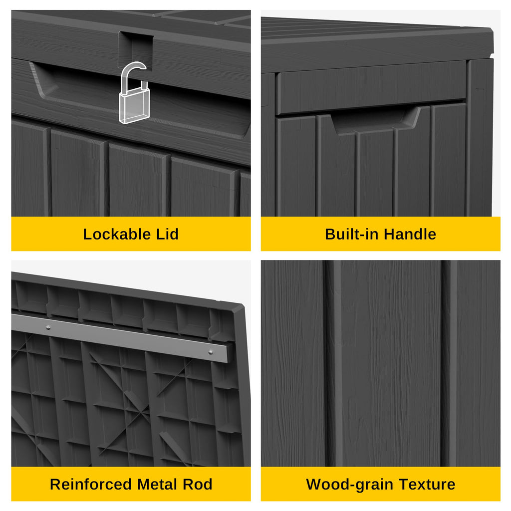 EAST OAK Outdoor Storage Box, 180 Gallon Deck Box, Large Resin Storage Bin for Patio Cushions, Gardening Tools, Lockable, Waterproof and UV Resistant