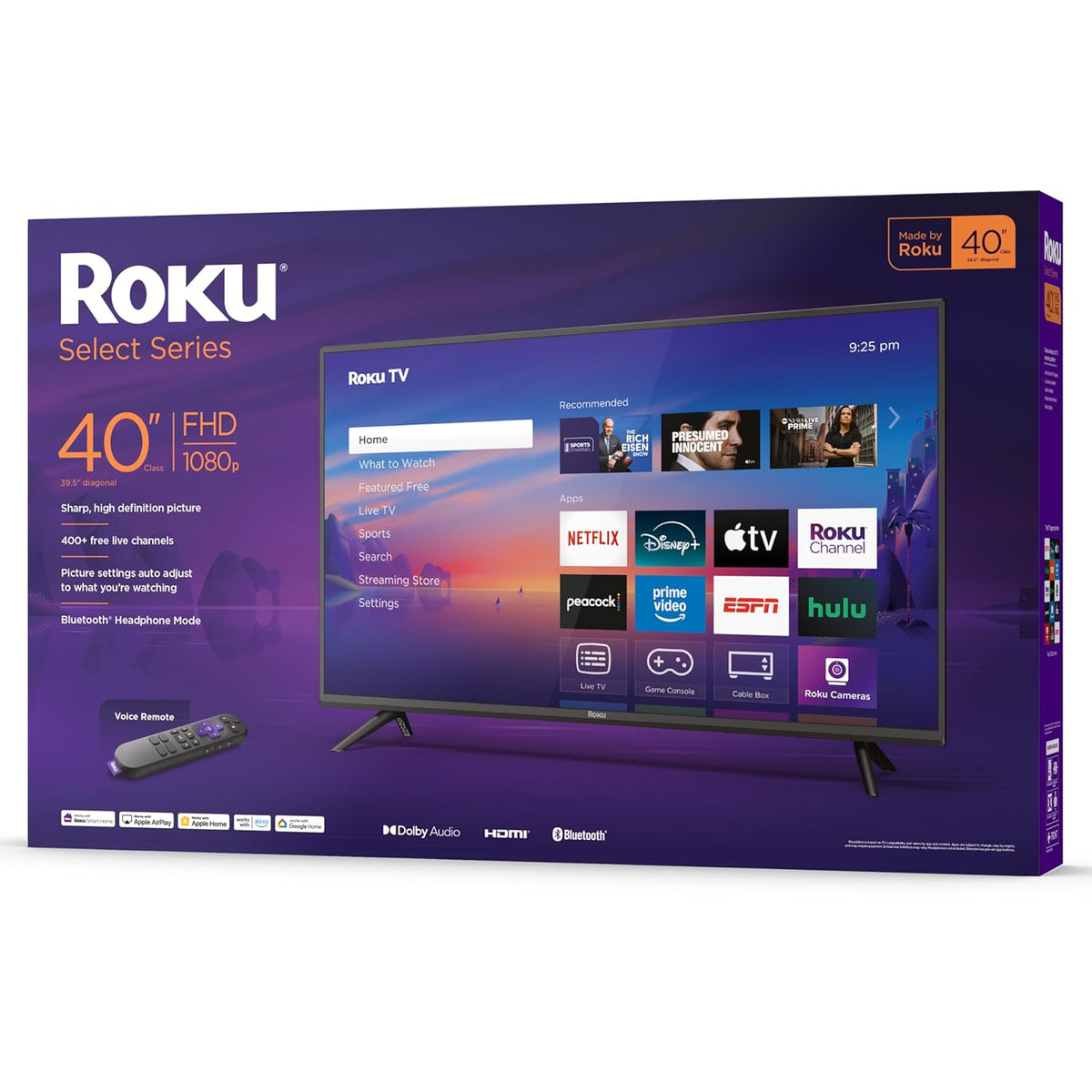 Roku Smart TV 2025 C 40-Inch Select Series, 1080p Full HD TV C RokuTV with Voice Remote C Flat Screen LED Television with Wi-Fi for Streaming Live