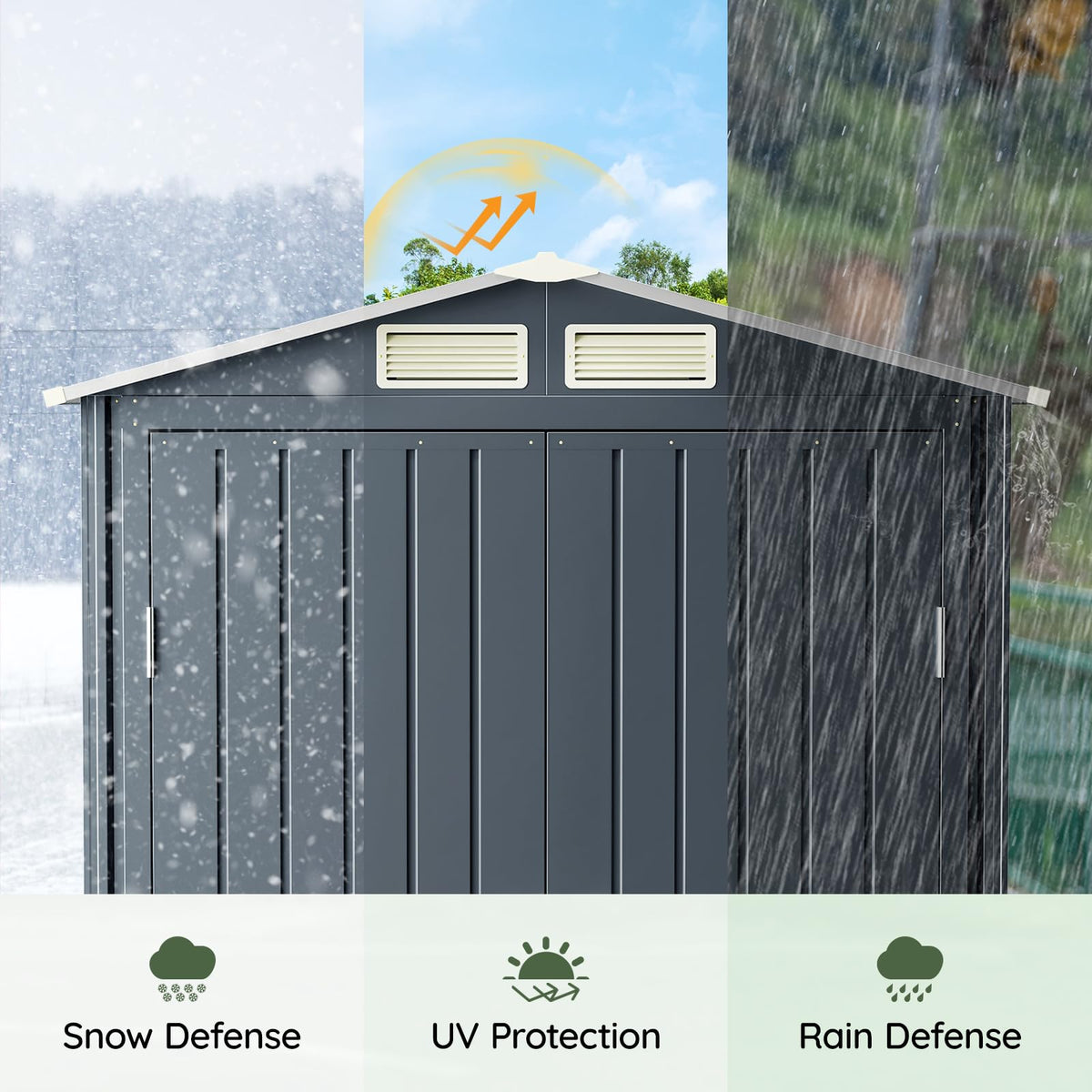 10x10 FT Outdoor Metal Storage Shed, Double Swing Doors, 2 Clear Windows,Tool Shed for Garden, Patio, Backyard Nightblue
