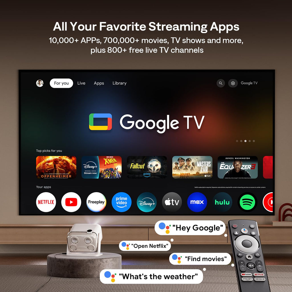 Aurzen BOOM mini Google TV Movie Projector with WiFi and Bluetooth, Voice Control, Family Mode, 20W Dolby Audio, Real-Time Focus, 4K Supported Smart
