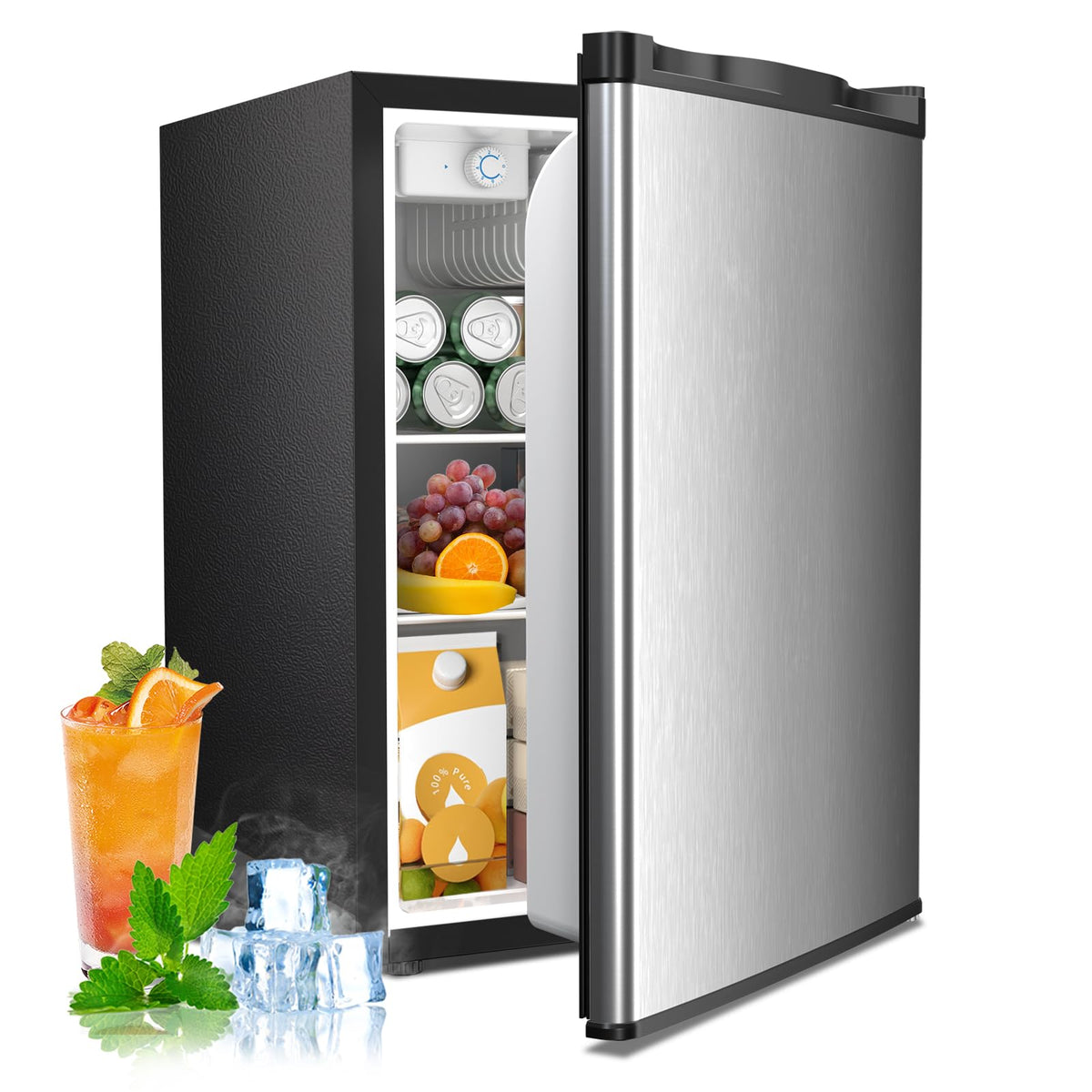 Antarctic Star 3.2 Cu.Ft. Mini Fridge with Freezer, Small Refrigerators with Adjustable Thermostat, Low Noise, Energy Saving, Compact Refrigerators
