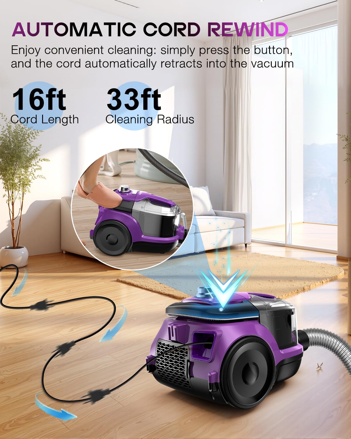 Zefiro Cordless Vacuum Cleaner for Home,45Mins Runtime Stick Vacuum Cleaners, Anti-Tangle and 1.5L Dust Cup, Lightweight Vacuum for Hardwood Floor
