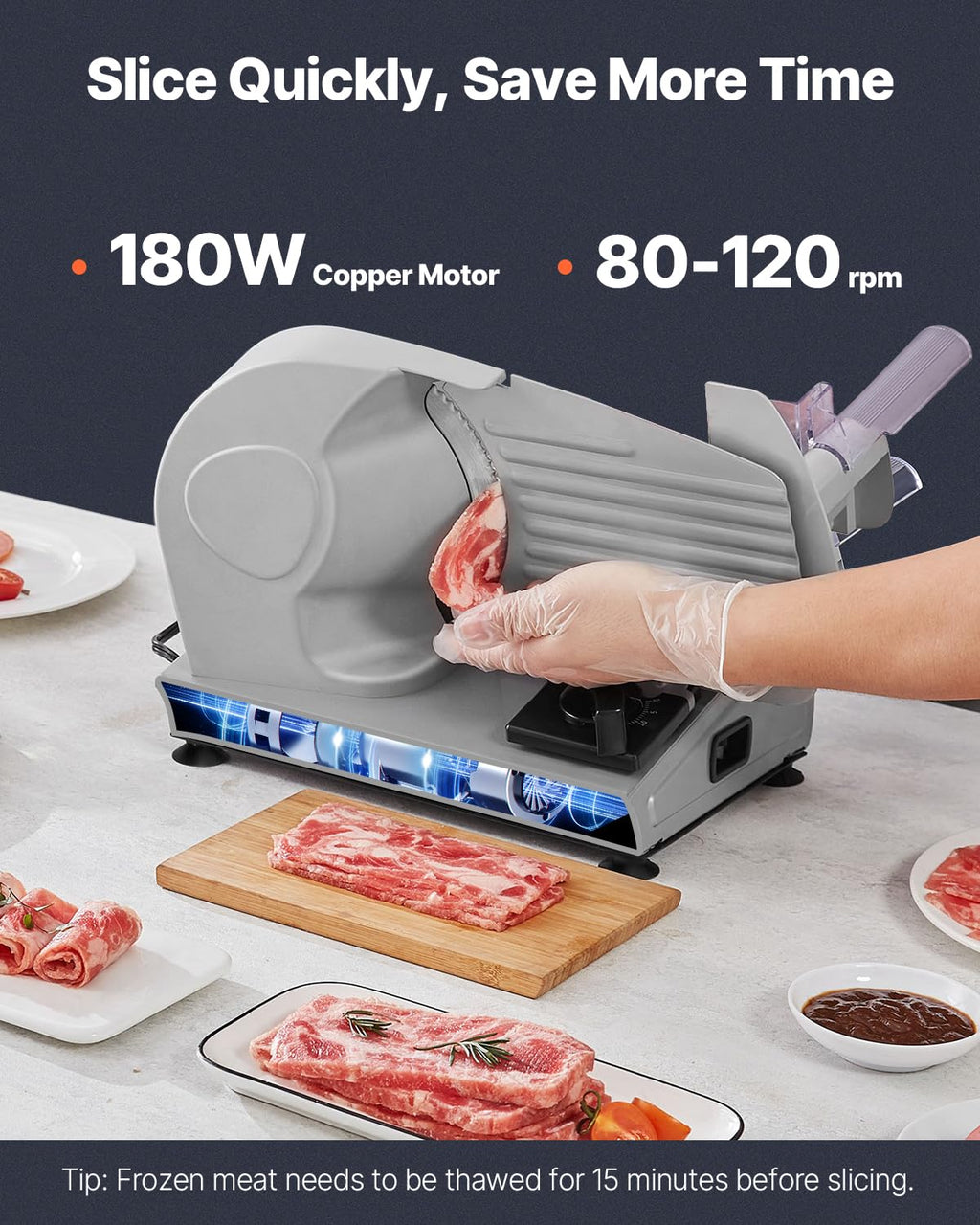 VEVOR Commercial Meat Slicer, 10 inch Electric Food Slicer, 240W Frozen Meat Deli Slicer, Premium Chromium-plated Steel Blade Semi-Auto Meat Slicer