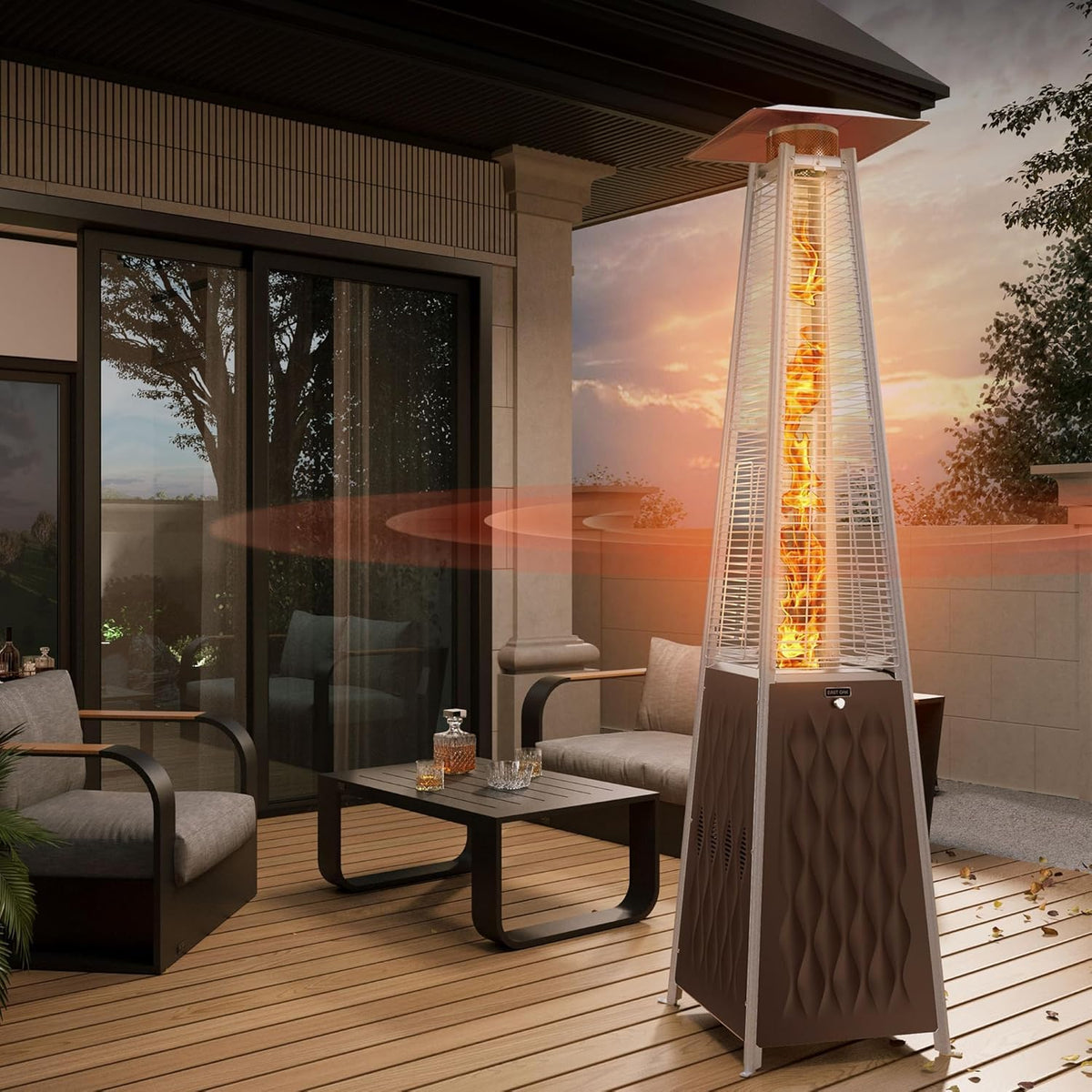 EAST OAK 48,000 BTU Pyramid Patio Heater, Quartz Glass Tube Propane Outdoor Heater with Wheels, Triple Safety Protection, 2025 Upgrade for Home