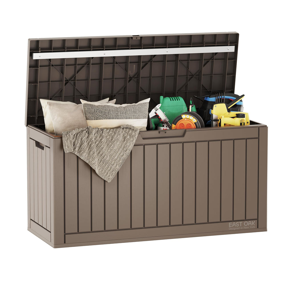 EAST OAK Outdoor Storage Box, 180 Gallon Deck Box, Large Resin Storage Bin for Patio Cushions, Gardening Tools, Lockable, Waterproof and UV Resistant