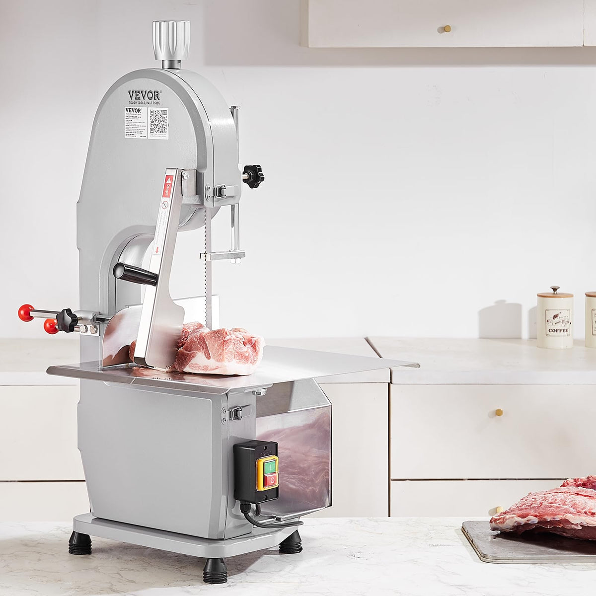 Commercial Electric Meat Bandsaw, 1500W Stainless Steel Countertop Bone Sawing Machine, Workbeach 19.3" x 15", 0.16-7.9 Inch Cutting Thickness