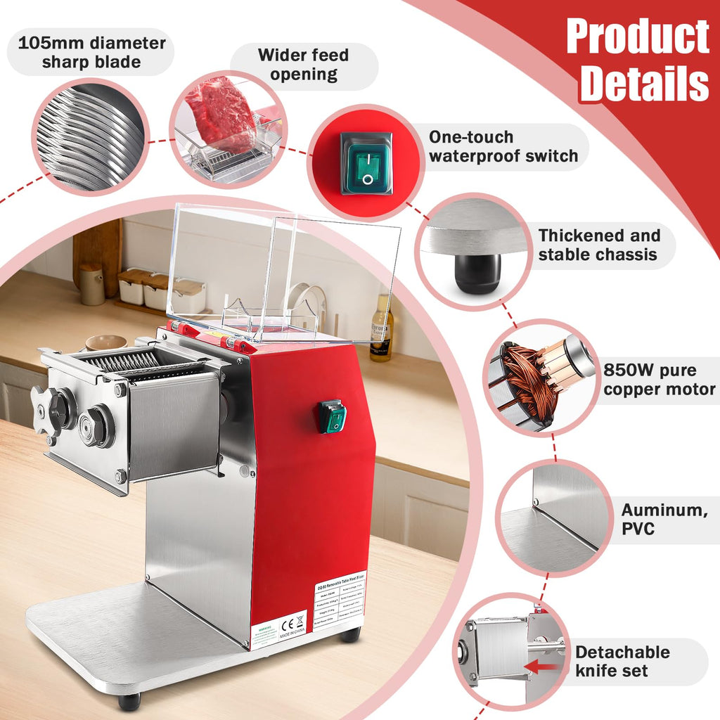 Meat Cutter Machine,850W Commercial Meat Slicer,Stainless Steel Electric Meat Slicer Machine for Home Kitchen,Restaurant,Supermarket (5MM)