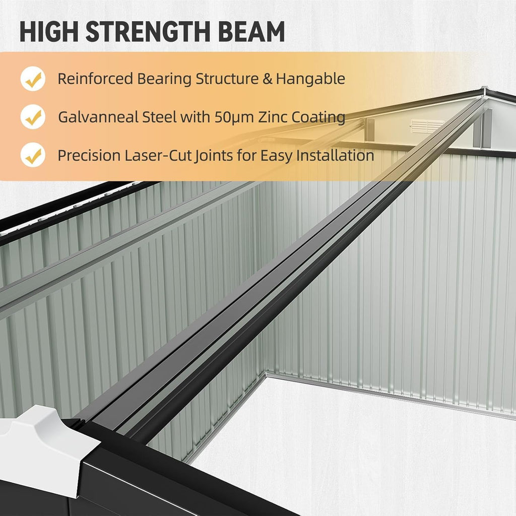 Aoxun 7.4x5.3FT Shed with Floor Galvanized Steel Outdoor Storage Shed Metal Garden Shed with Double Doors, 15mm Moisture-Proof Floor & Ventilation