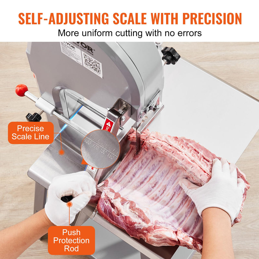 Commercial Electric Meat Bandsaw, 1500W Stainless Steel Countertop Bone Sawing Machine, Workbeach 19.3" x 15", 0.16-7.9 Inch Cutting Thickness