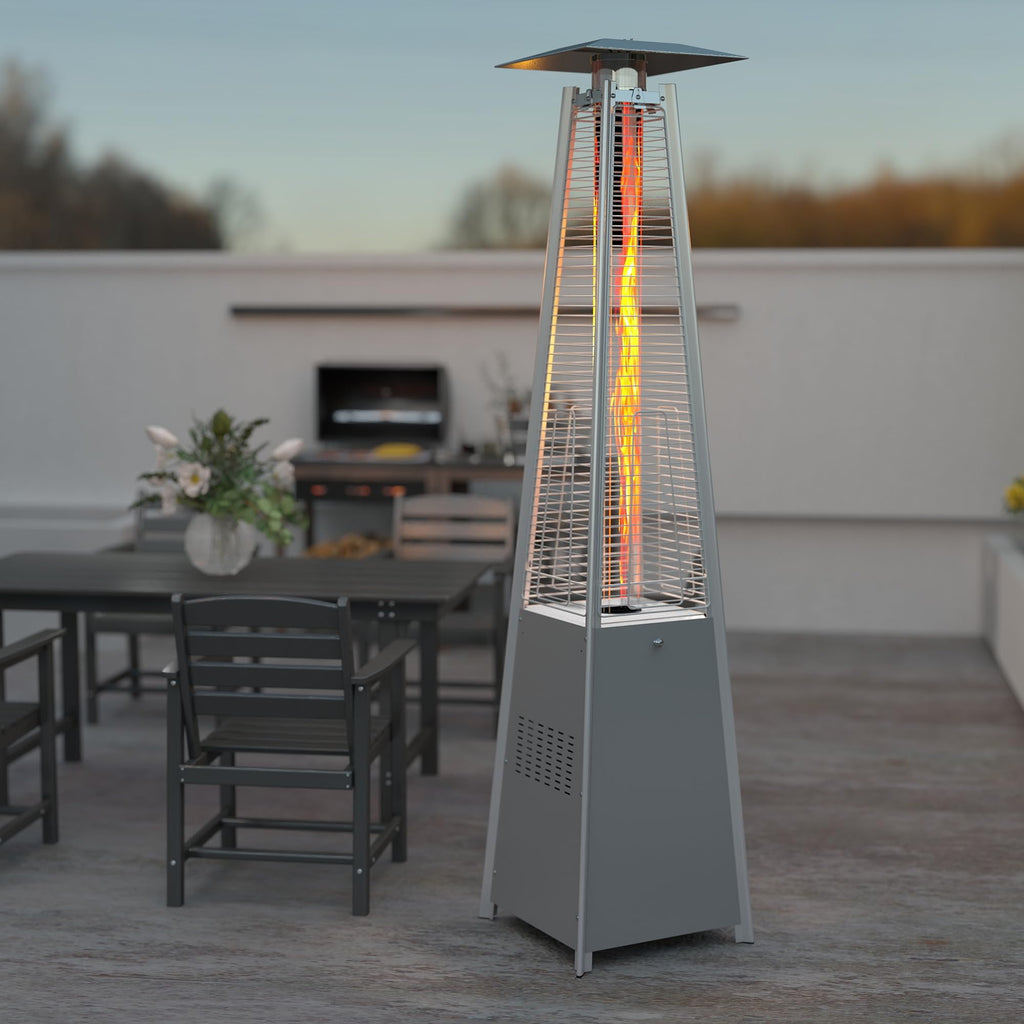 FOOWIN Propane Patio Heater, 48,000 BTU Outdoor Patio Heater with Wheels/Waterproof Cover & Gloves,Quartz Glass Tube Pyramid Outdoor Heater for Party
